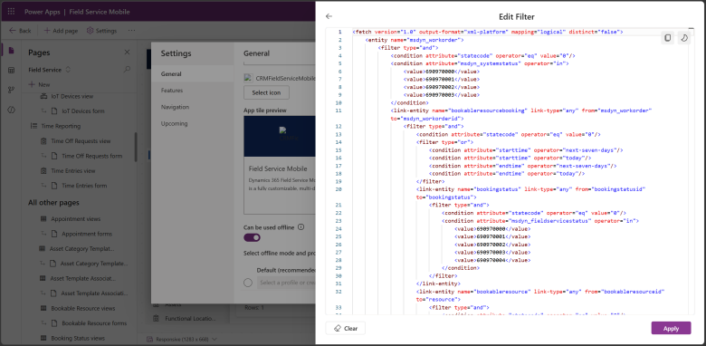 Screenshot showing mobile offline profile and custom filter showing Fetch Editor. Screenshot showing mobile offline profile and custom filter showing Fetch Editor.