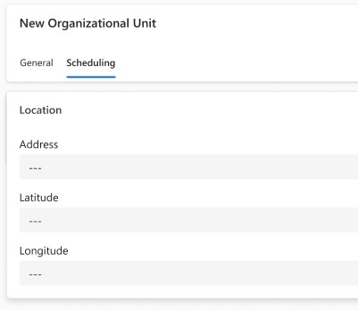 Screenshot of address input on the organizational unit form. Screenshot of address input on the organizational unit form.