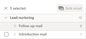 Screenshot of records grouped according to task after selecting bulk email.