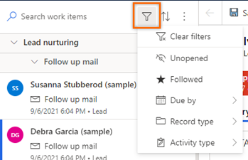 Screenshot of the work list filter options.