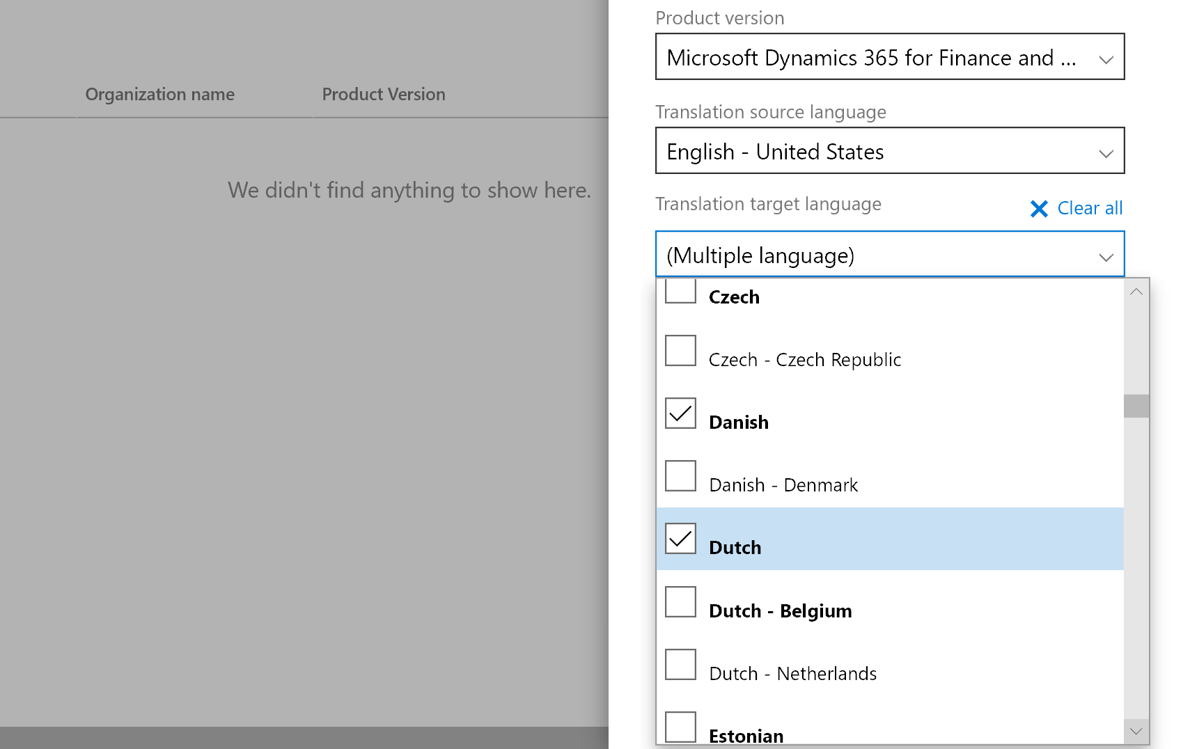 Selecting languages.