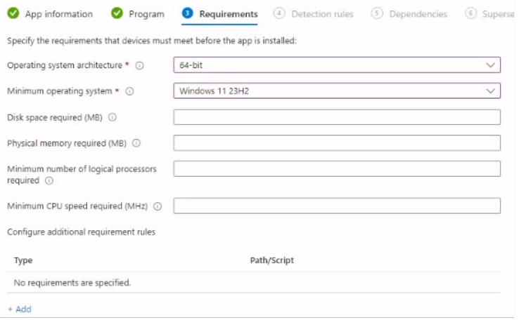 Screenshot of Requirements to configure installation parameters.
