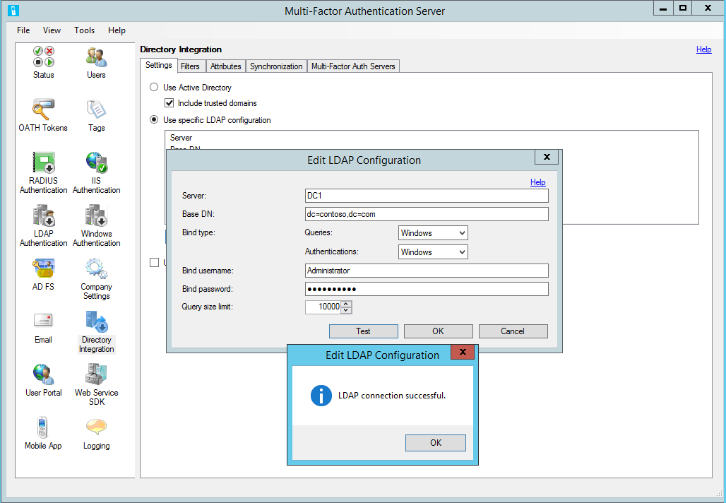 Test LDAP Configuration in MFA Server