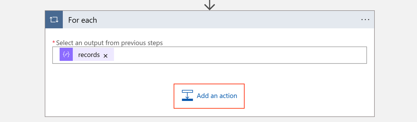 Screenshot of how to add an action for Records.