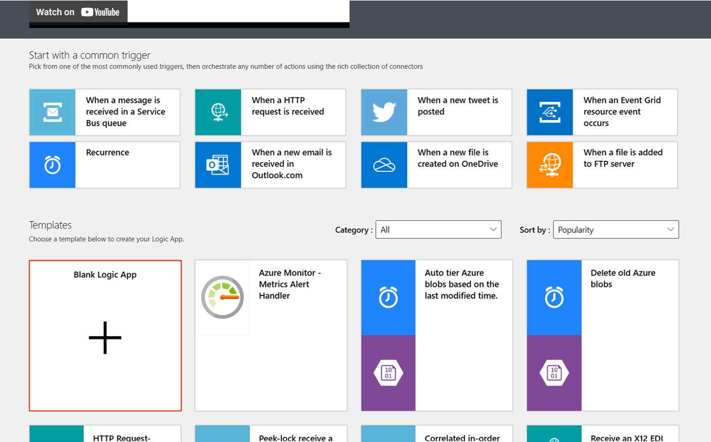 Screenshot of blank logic app.