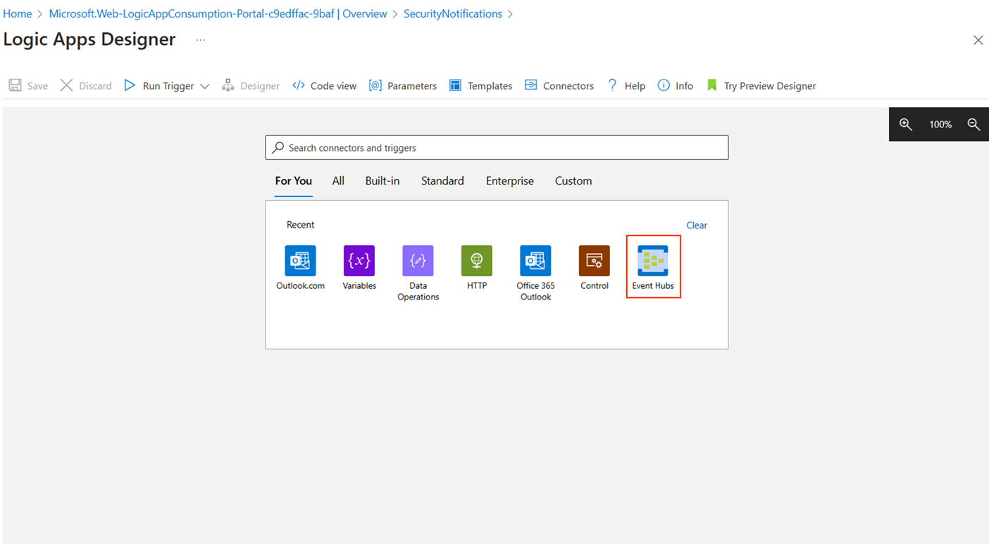 Screenshot of Events Hubs.