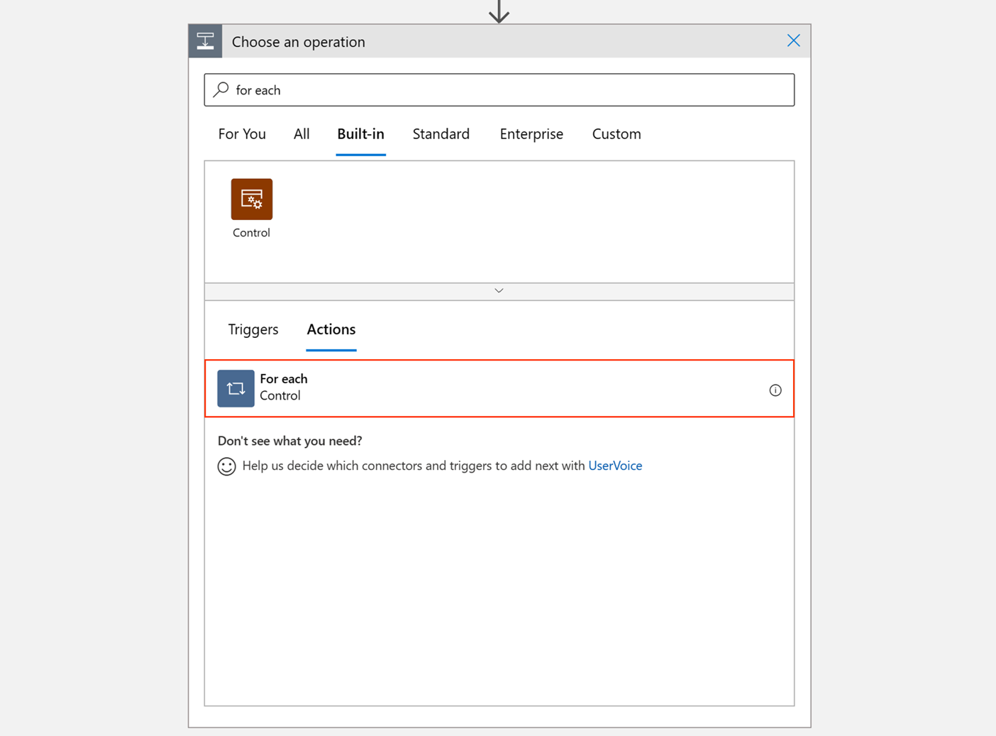 Screenshot of for each step.