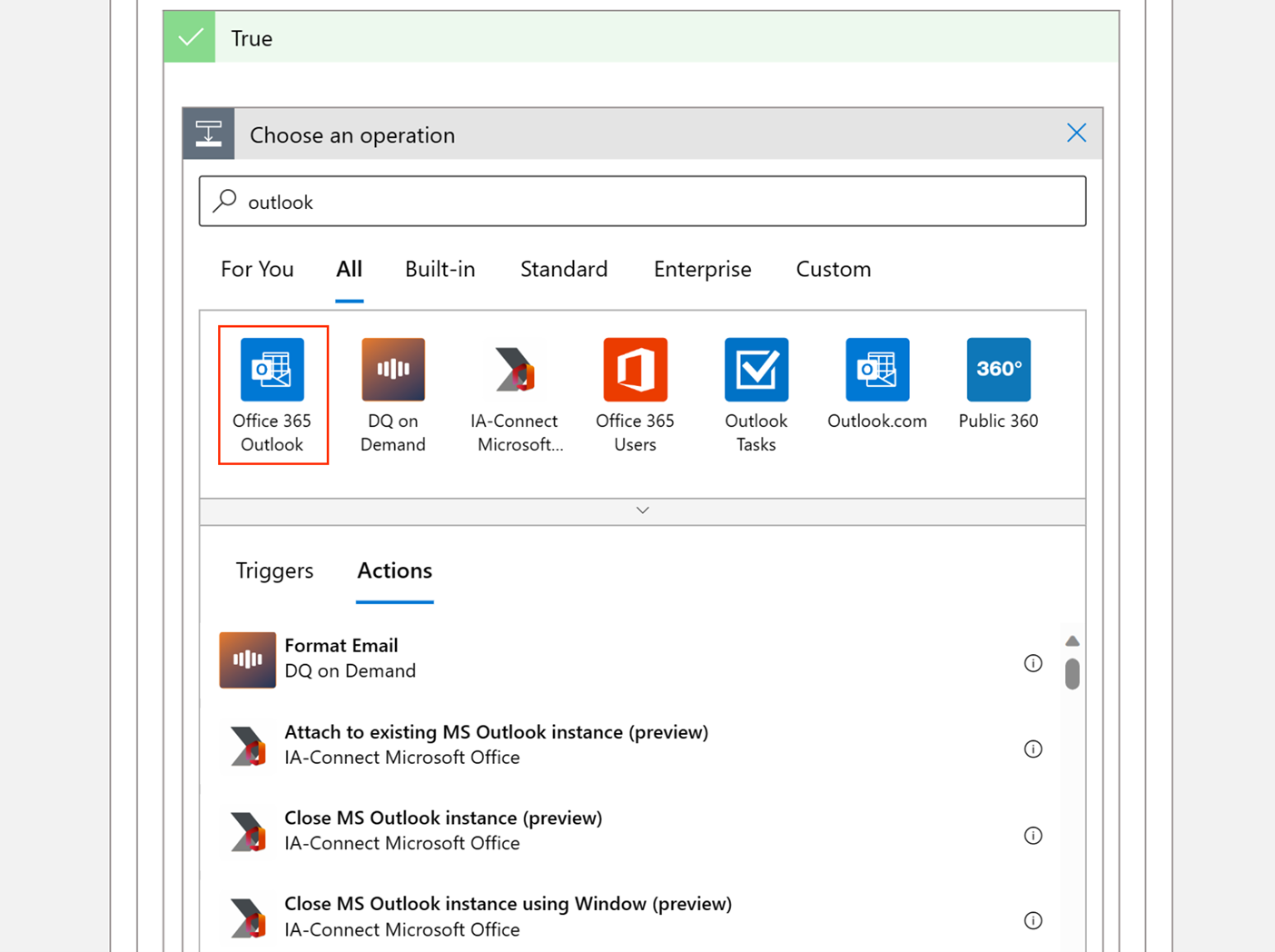 Screenshot of how to select Outlook.