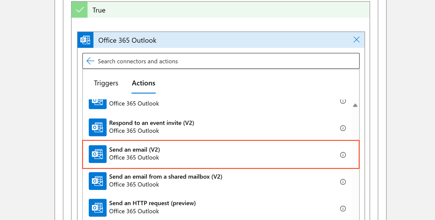 Screenshot of how to select Send an email.