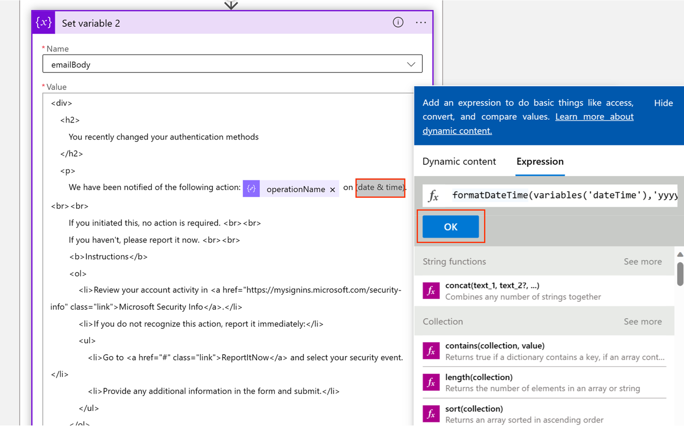 Screenshot of how to set a variable.