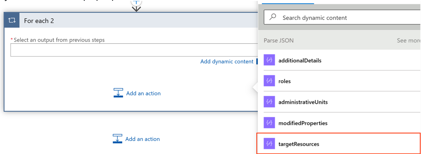 Screenshot of how to select target resources.