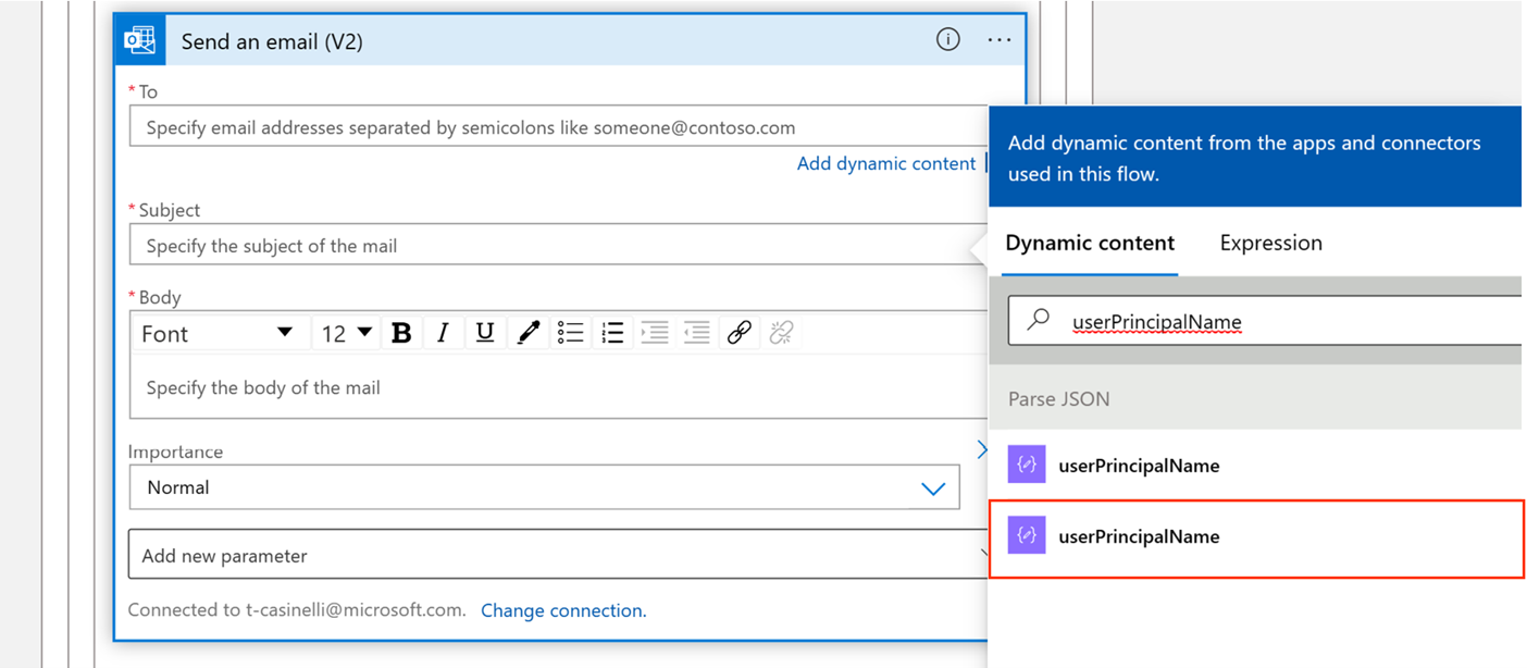 Screenshot of how to select userPrincipalName.