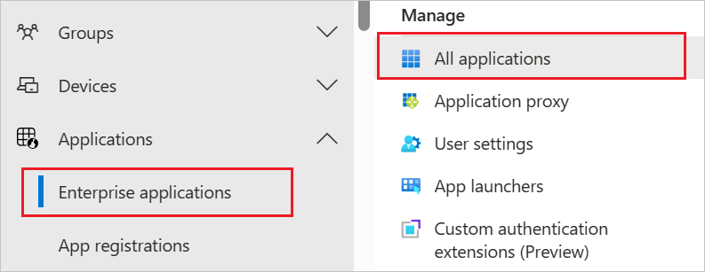 Screenshot shows the enterprise applications blade.