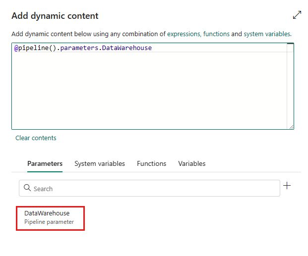 Screenshot showing selecting parameter.