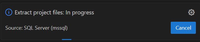 Screenshot from Visual Studio Code showing the extract project files progress notification.