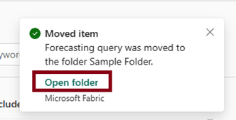 Screenshot of the notification confirming an item moved successfully.