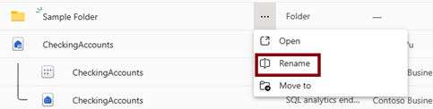 Screenshot of the Rename option for a folder in the context menu.