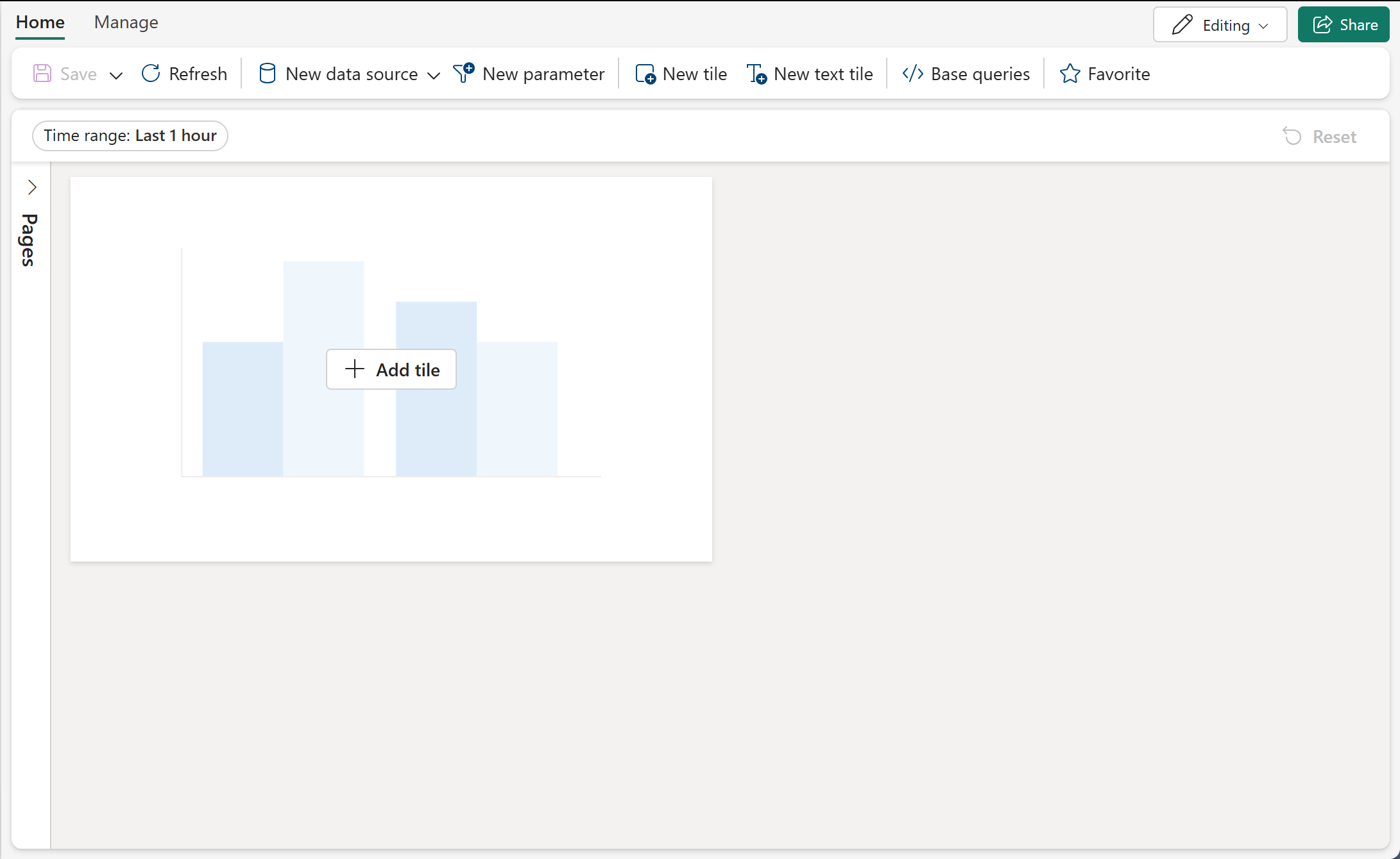 Screenshot of newly created Real-Time Dashboard in Real-Time Intelligence in Microsoft Fabric.