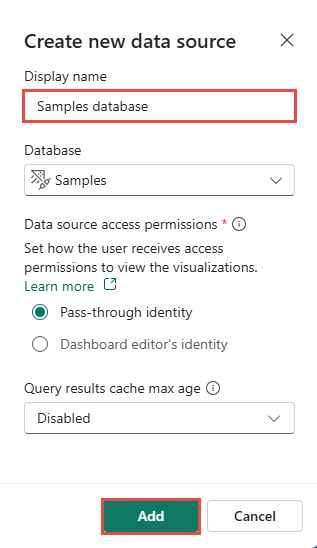 Screenshot of the Create new data source window.