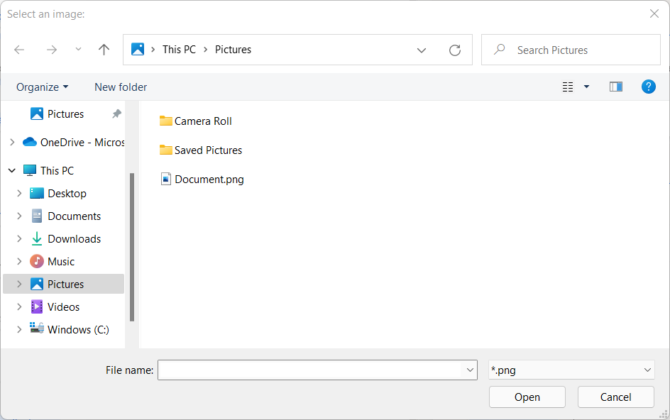 Screenshot of a Select file dialog.