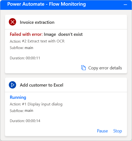 Screenshot of the flow monitoring window.