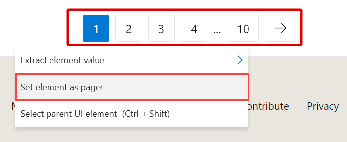 Screenshot of the option to set an element as a pager.