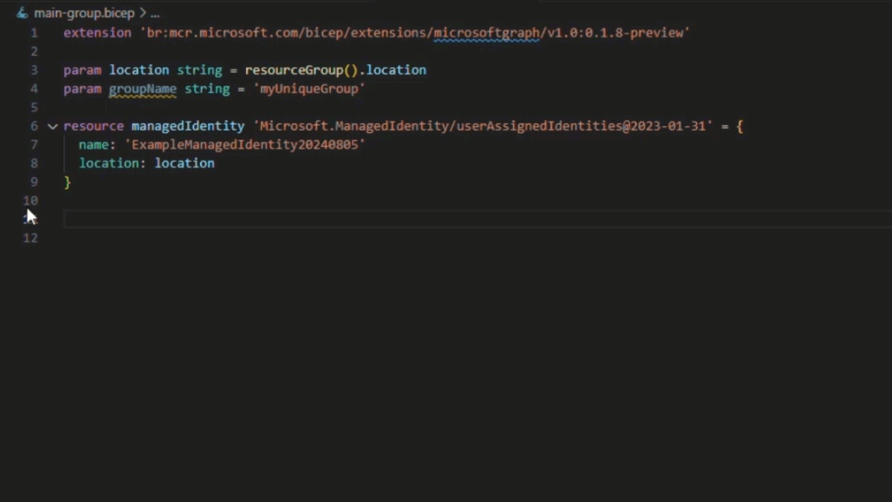 Bicep file authoring example