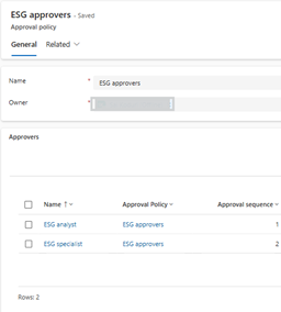 Screenshot of ESG approvers list.