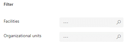 Screenshot of facilities and organizational unit filters.