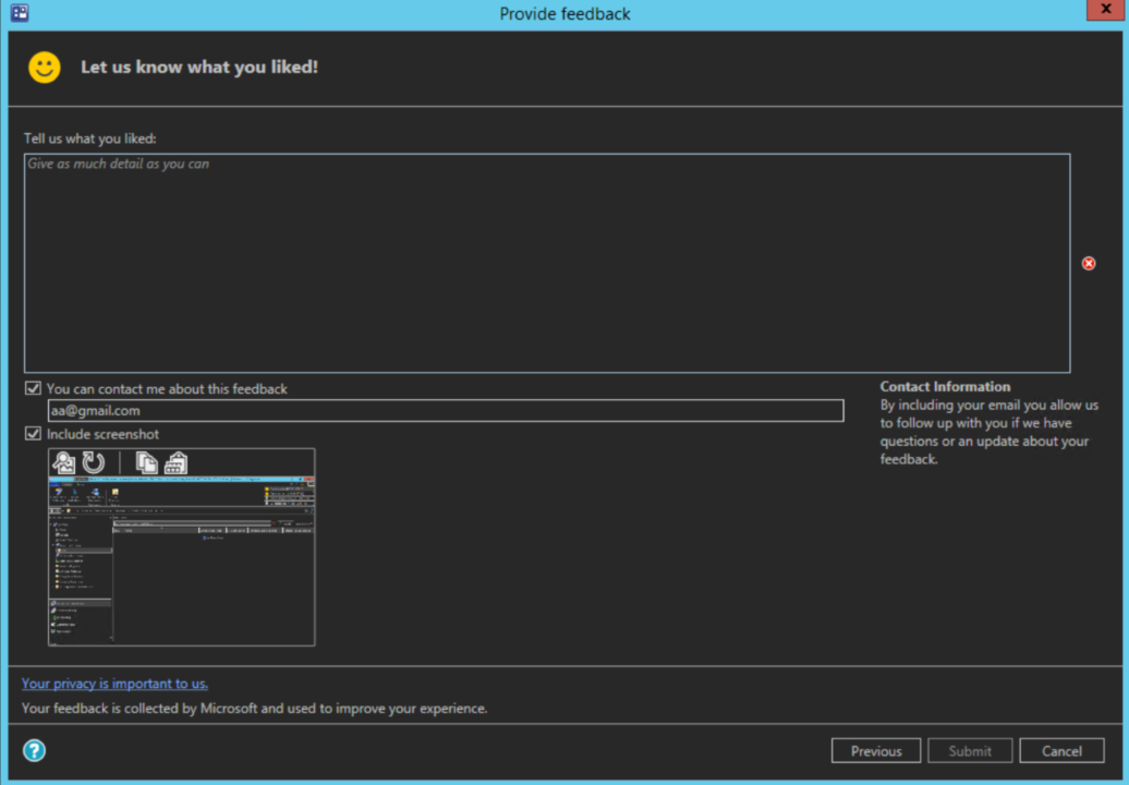 Screenshot of dark theme for the one customer voice wizard.