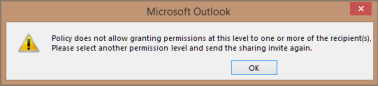 Screenshot of an error message when sending a shared calendar.
