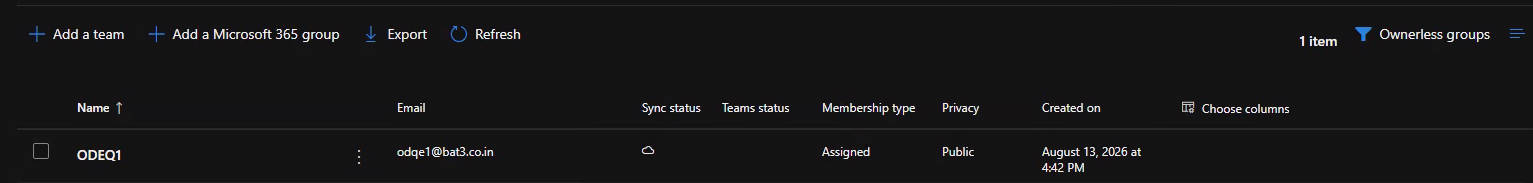Screenshot showing a list of groups with no owners assigned.