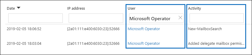 Filter on "Microsoft Operator" to display audit records