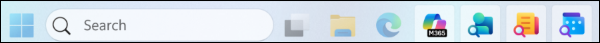 Screenshot that shows the Windows taskbar with the Microsoft 365 Copilot app and companion apps pinned.