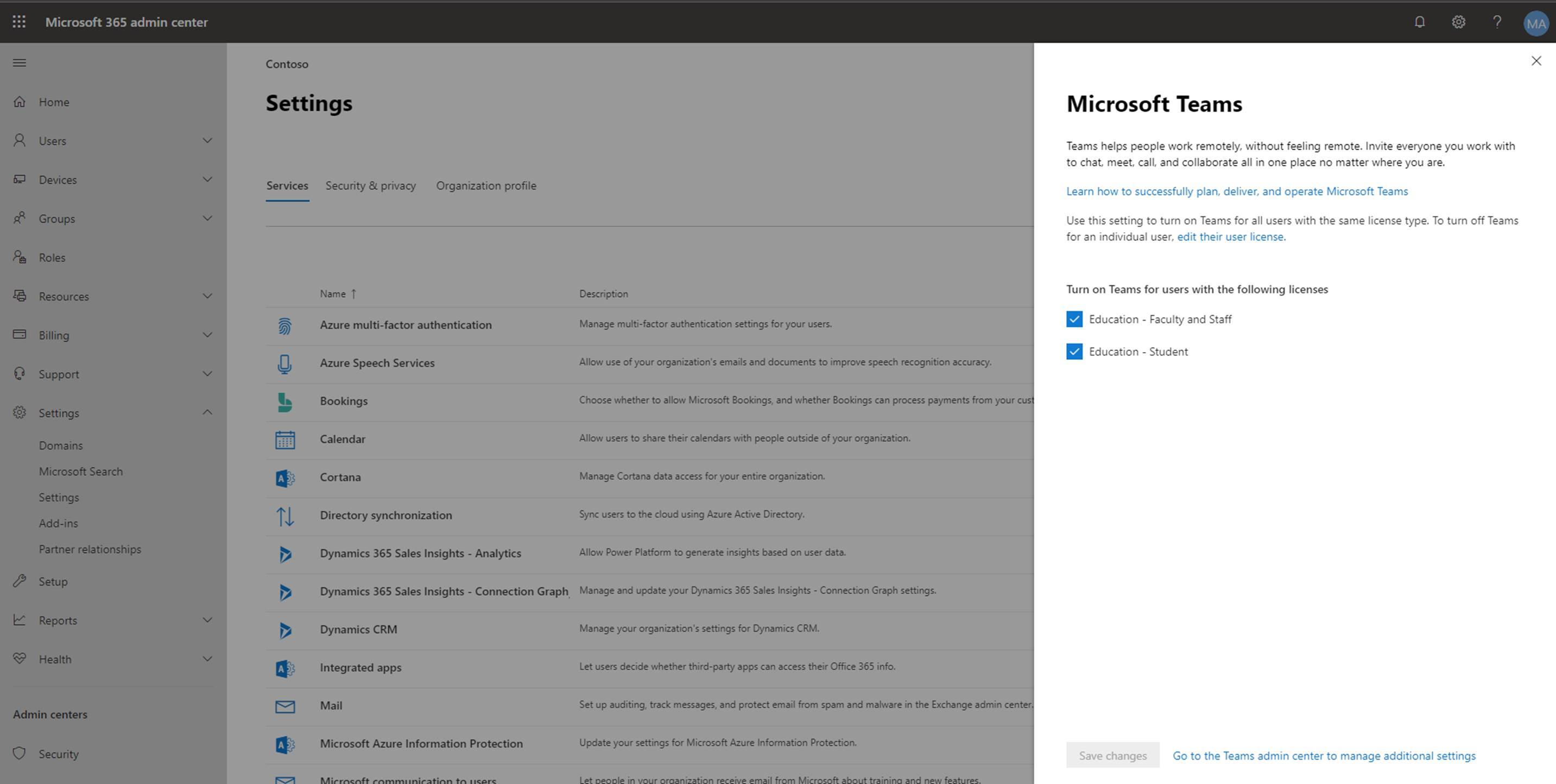 Select the Microsoft Teams license that you want to configure.