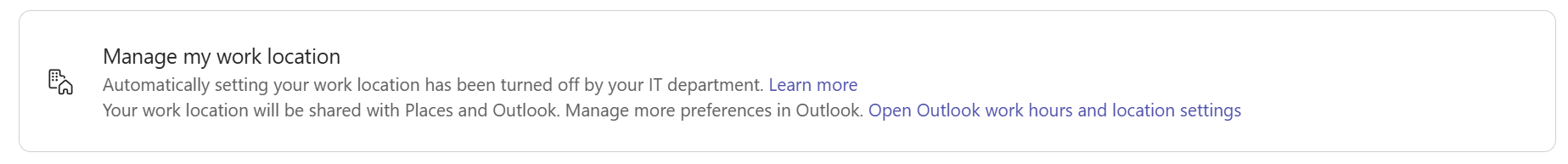 Screenshot shows the Teams Settings experience when workplace check-in is turned off.