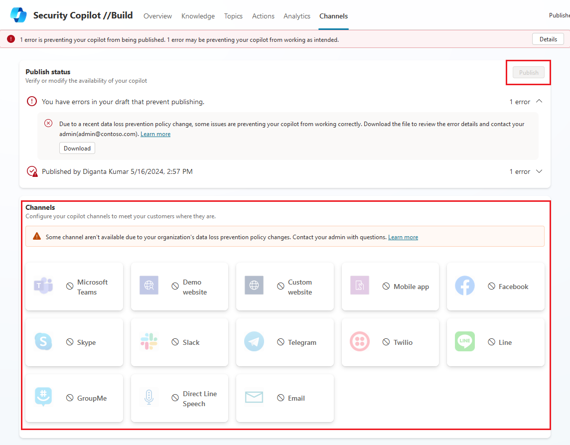 Channels page in copilot.