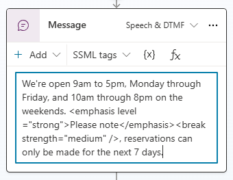 Screenshot of a speech message with SSML tags added.