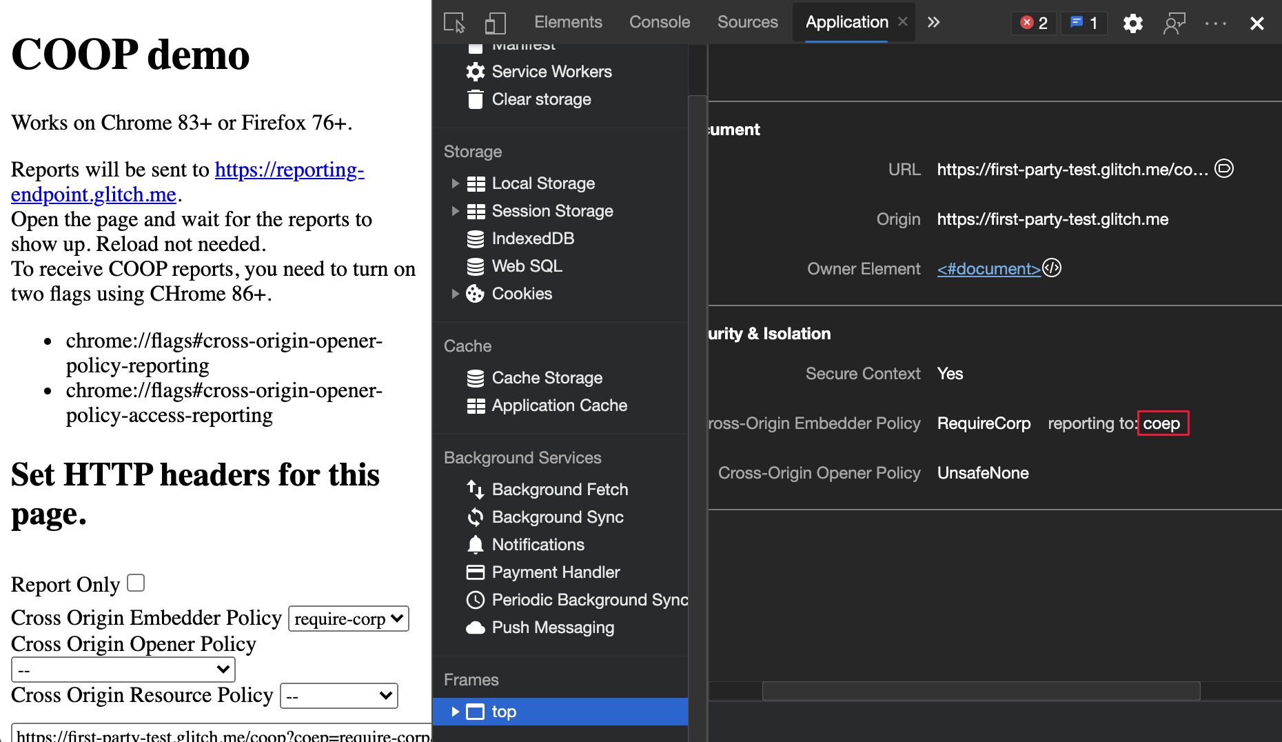 The 'reporting to' endpoint