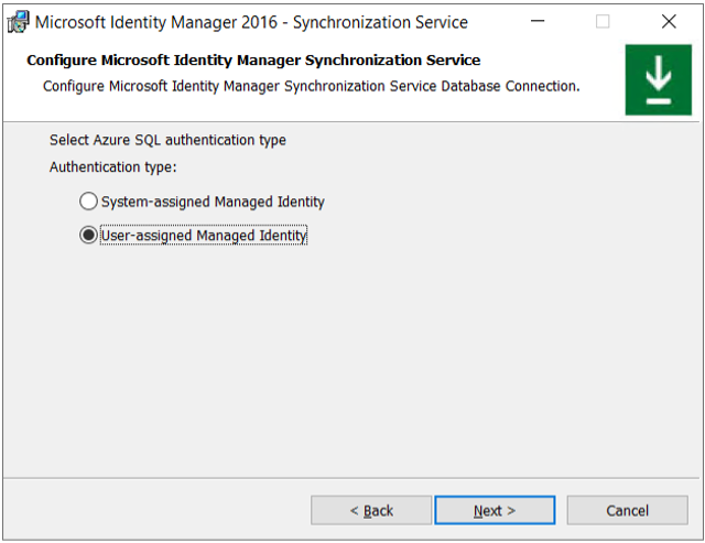 Screenshot showing Azure SQL authentication type.