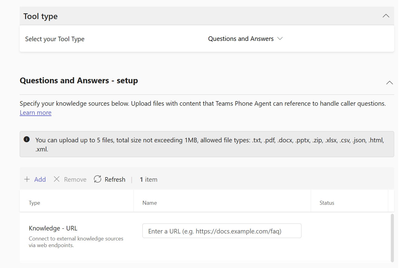 Screenshot showing the Questions and Answers tool when selecting a URL.