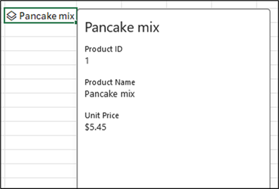 Screenshot of data card for Pancake mix data type, but no reference methods are listed.