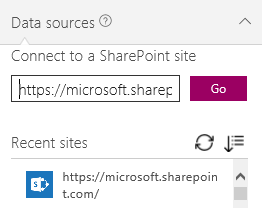 Screenshot showing the menu path to connect to SharePoint from the Data menu.