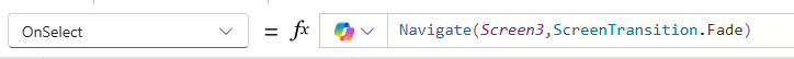 Screenshot that shows the OnSelect property is set to the Navigate function.