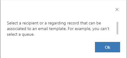 Message when missing Recipient or Regarding field Message window for no Recipient or Regarding field.