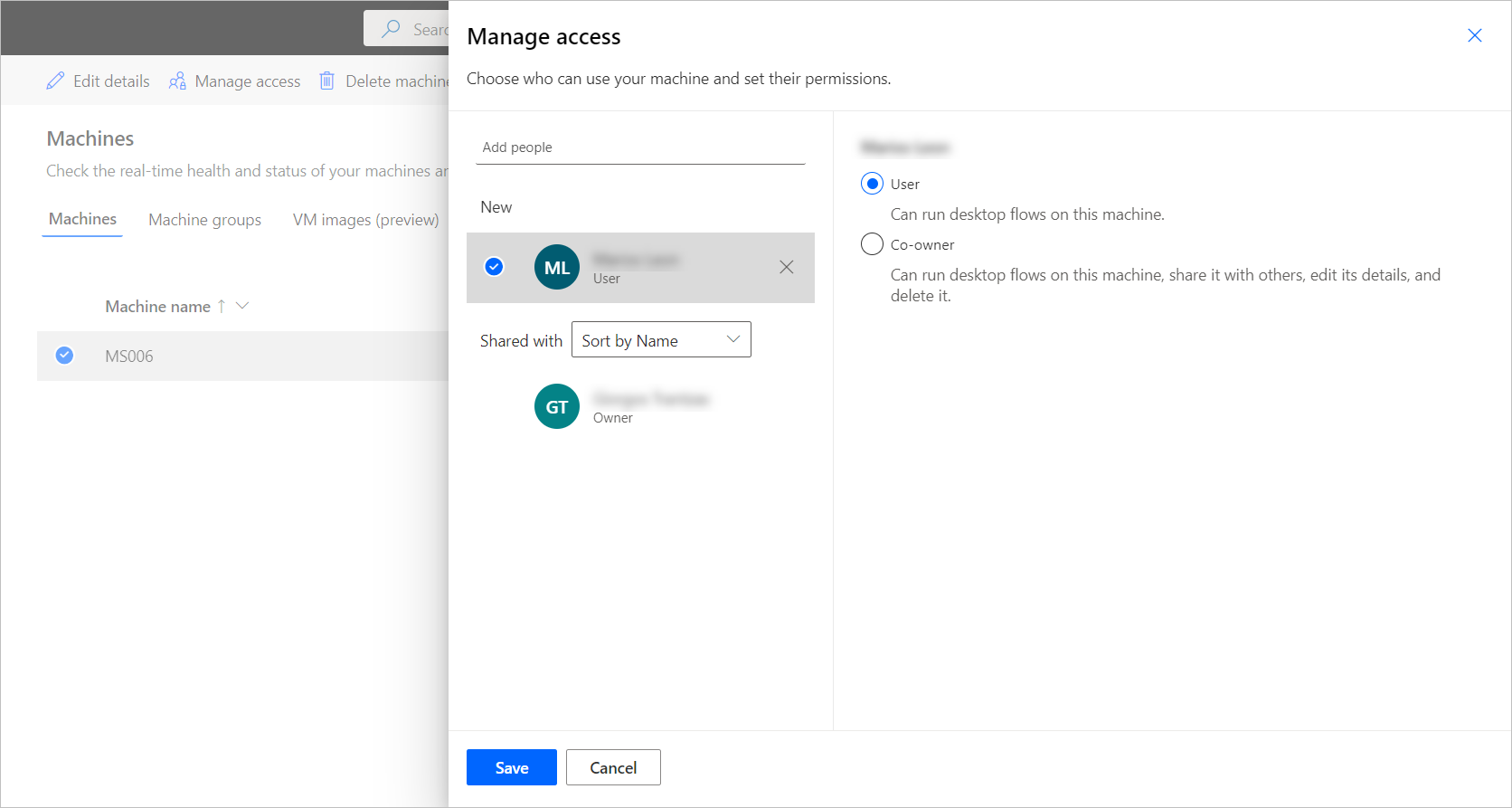 Screenshot of the Manage access dialog.