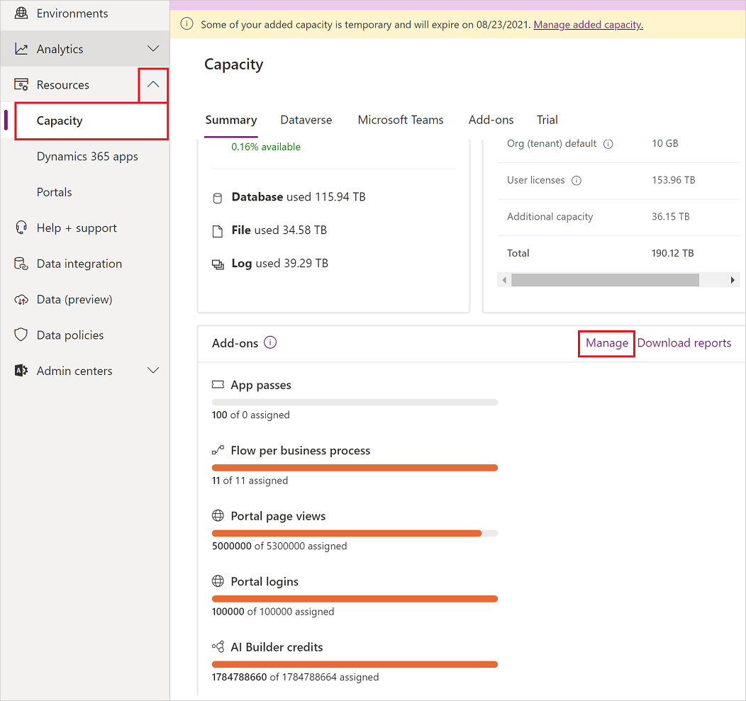 Display the manage add-ons screen.