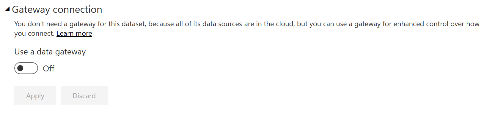 Screenshot of the expanded gateway connection settings with the toggle set to off.