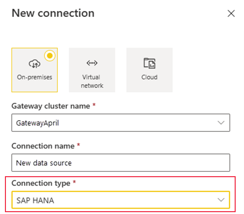  Screenshot of Add the SAP HANA data source.