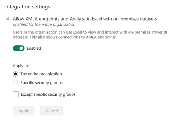 Integration setting allow XMLA endpoints.